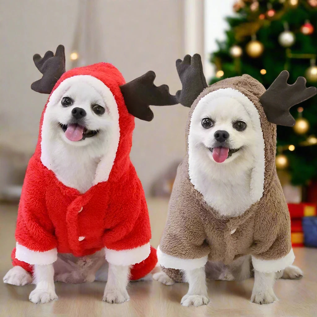 Dog Christmas Clothes | Winter Warm Pet Clothes for Small & Medium Dogs | Reindeer Santa Claus Dog & Cat Coat Hoodies | Christmas Dogs Costume