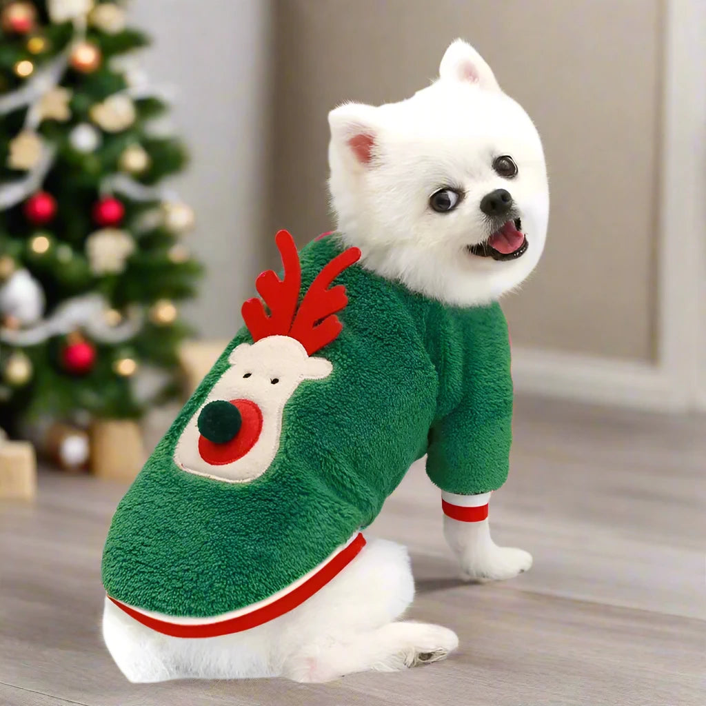 Dog Christmas Clothes | Winter Warm Pet Clothes for Small & Medium Dogs | Reindeer Santa Claus Dog & Cat Coat Hoodies | Christmas Dogs Costume