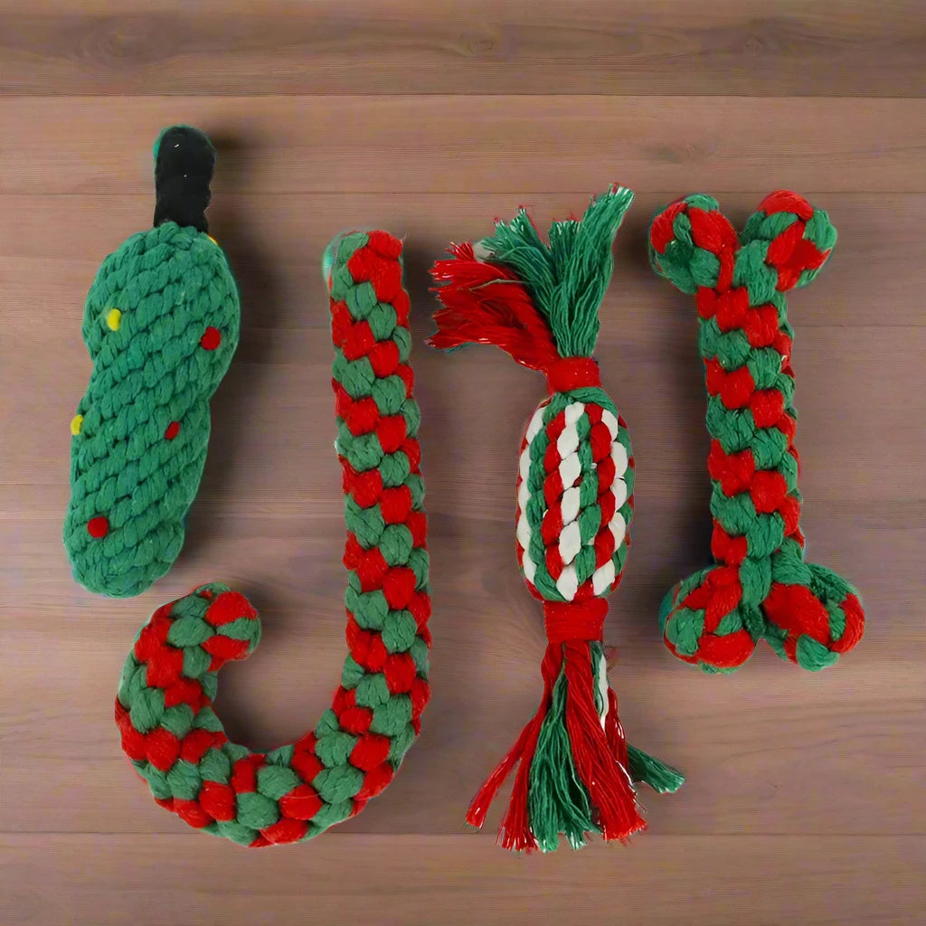 Christmas Dog Toys | Braided Cotton Rope Candy Bones | Pet Chew Toy for Small & Large Dogs | Bite-Resistant Molar Teeth Cleaning Toy