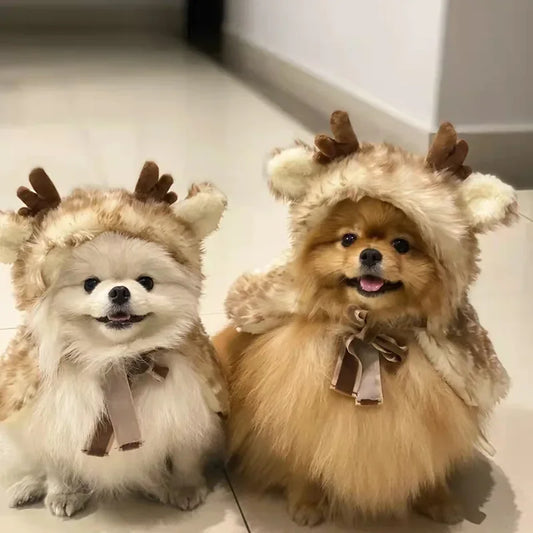 Christmas Dog Cosplay Costume | Cute Reindeer Cloak Outfit for Small Dogs | Festive Pet Wear for the Holidays