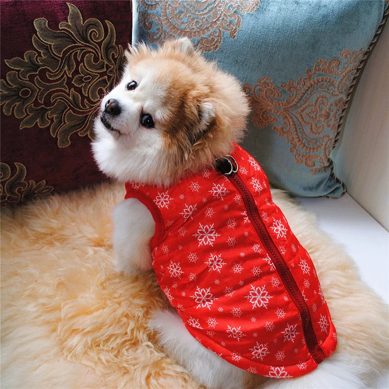 Winter Warm Dog Coat | Christmas Waterproof Puppy Coat | Puffer Vest & Gilet | Christmas Themed Dog Warmer with Built-in Harness Rings