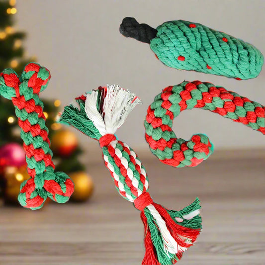 Christmas Dog Toys | Braided Cotton Rope Candy Bones | Pet Chew Toy for Small & Large Dogs | Bite-Resistant Molar Teeth Cleaning Toy