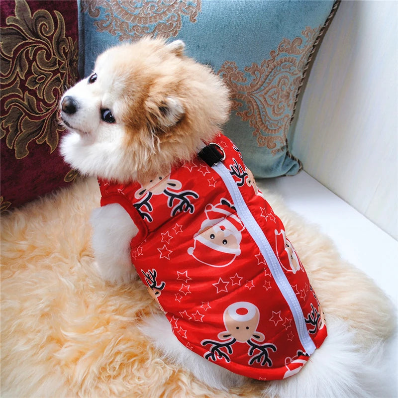 Winter Warm Dog Coat | Christmas Waterproof Puppy Coat | Puffer Vest & Gilet | Christmas Themed Dog Warmer with Built-in Harness Rings