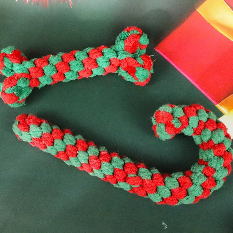 Christmas Dog Toys | Braided Cotton Rope Candy Bones | Pet Chew Toy for Small & Large Dogs | Bite-Resistant Molar Teeth Cleaning Toy