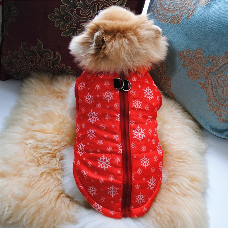 Winter Warm Dog Coat | Christmas Waterproof Puppy Coat | Puffer Vest & Gilet | Christmas Themed Dog Warmer with Built-in Harness Rings