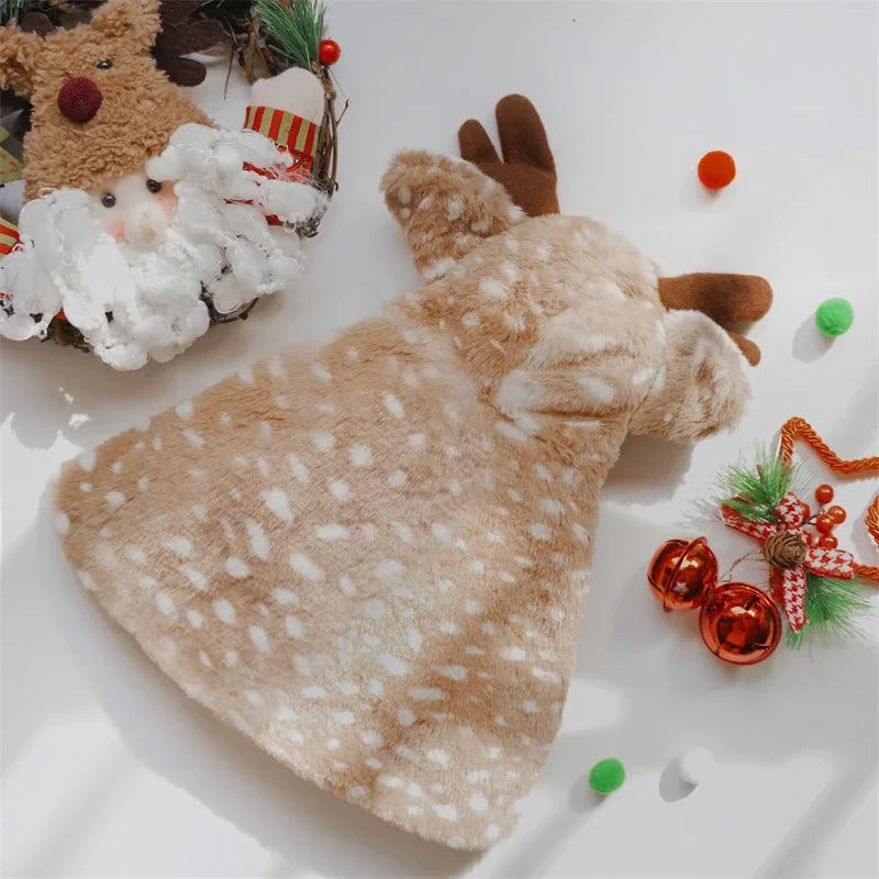 Christmas Dog Cosplay Costume | Cute Reindeer Cloak Outfit for Small Dogs | Festive Pet Wear for the Holidays