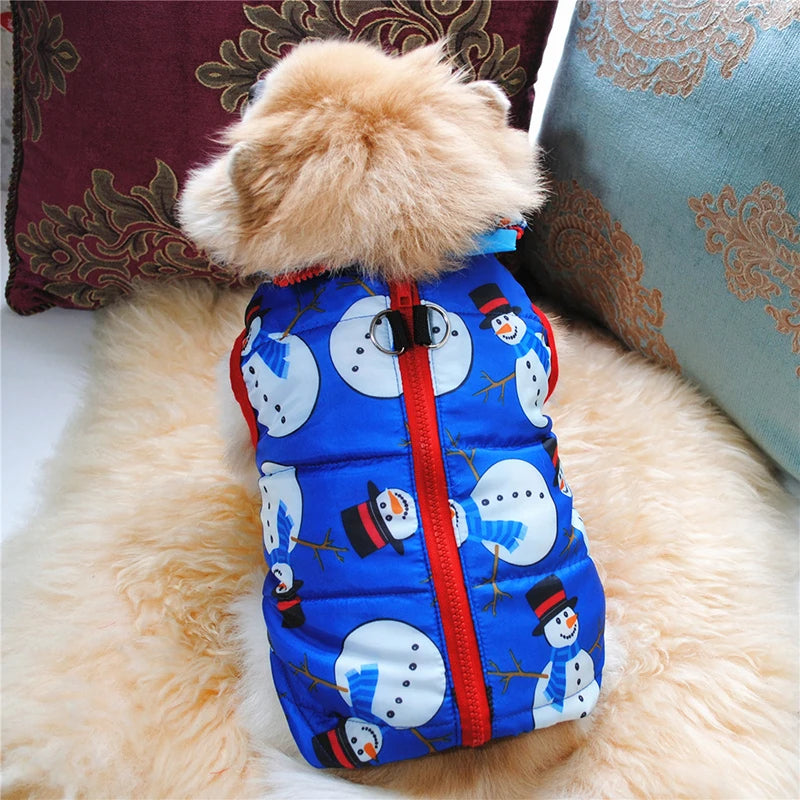 Winter Warm Dog Coat | Christmas Waterproof Puppy Coat | Puffer Vest & Gilet | Christmas Themed Dog Warmer with Built-in Harness Rings