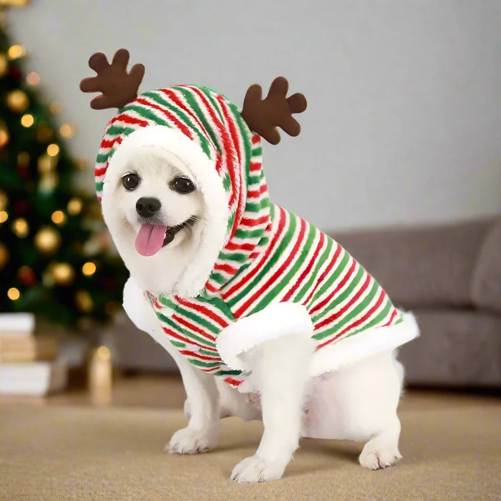 Dog Christmas Clothes | Winter Warm Pet Clothes for Small & Medium Dogs | Reindeer Santa Claus Dog & Cat Coat Hoodies | Christmas Dogs Costume